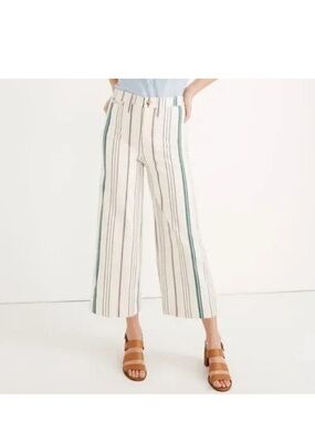 Madewell Emmett Wide-Leg Striped Crop Pants with Stripes Size 24
